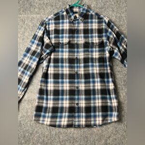Redhead Mens Blue Plaid Flannel Long Sleeve Button Up Cotton Shirt  Small #0273